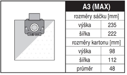 Jolly A3 MAX Rozměry sáčku a tvar kartónu