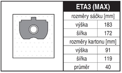 Jolly ETA3 MAX Rozměry sáčku a tvar kartónu