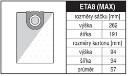 Jolly ETA8 MAX Rozměry sáčku a tvar kartónu