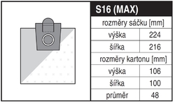 Jolly S16 MAX Rozměry sáčku a tvar kartónu
