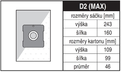 Jolly D2 MAX Rozměry sáčku a tvar kartónu