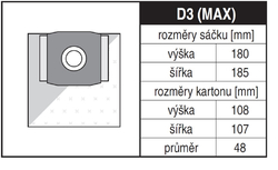 Jolly D3 MAX Rozměry sáčku a tvar kartónu