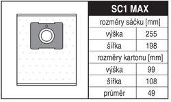 Jolly SC1 MAX Textilní sáčky do vysavačů - rozměry sáčku a tvar kartónu