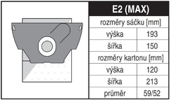 Jolly E2 MAX Rozměry sáčku a tvar kartónu