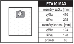 Jolly ETA10 MAX Rozměry sáčku a tvar kartónu