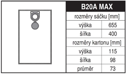 B20A MAX Rozměry sáčku a tvar kartónu/příruby