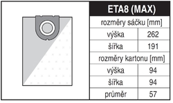 Jolly ETA8 Rozměry sáčku a tvar kartónu