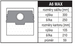 Jolly A6 MAX Rozměry sáčku a tvar kartónu