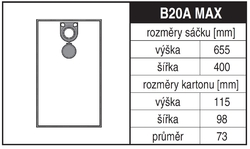 B20A MAX Rozměry sáčku a tvar kartónu