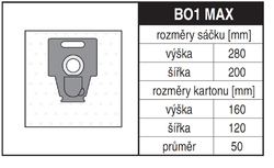 Jolly BO1 MAX Rozměry sáčku a tvar kartónu