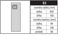 Jolly E3 Rozměry sáčku a tvar kartónu