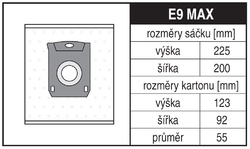 Jolly E9 MAX Rozměry sáčku a tvar kartónu