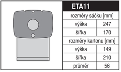 Jolly ETA11 Rozměry sáčku a tvar kartónu