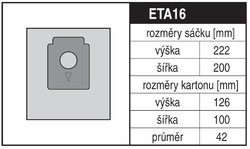 Jolly ETA16 Rozměry sáčku a tvar kartónu