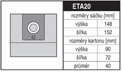 Jolly ETA20 Rozměry sáčku a tvar kartónu