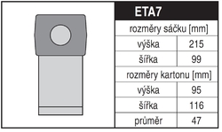 Jolly ETA7 Rozměry sáčku a tvar kartónu