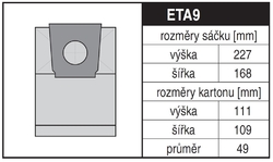 Jolly ETA9 Rozměry sáčku a tvar kartónu