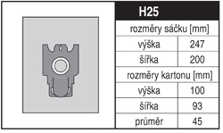 Jolly H25 Rozměry sáčku a tvar kartónu