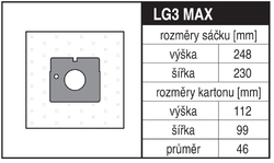 Jolly LG3 MAX Rozměry sáčku a tvar kartónu