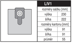 Jolly LIV1 Rozměry sáčku a tvar kartónu