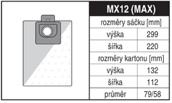 Jolly MX12 Rozměry sáčku a tvar kartónu