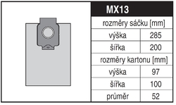 Jolly MX13 Rozměry sáčku a tvar kartónu