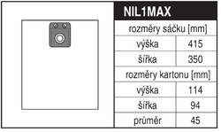 Jolly NIL1 MAX Rozměry sáčku a tvar kartónu