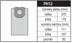 Jolly PH12 Rozměry sáčku a tvar kartónu