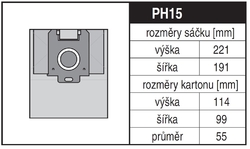 Jolly PH15 Rozměry sáčku a tvar kartónu 