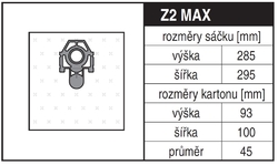 Jolly Z2 MAX Rozměry sáčku a tvar kartónu