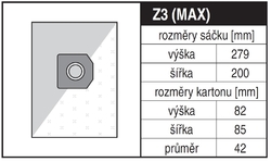 Jolly Z3 Rozměry sáčku a tvar kartónu