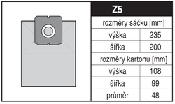 Jolly Z5 Rozměry sáčku a tvar kartónu