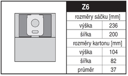 Jolly Z6 Rozměry sáčku a tvar kartónu