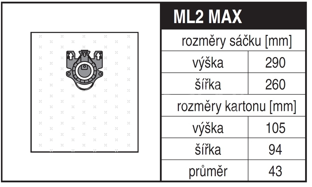 Jolly ML2 MAX Rozměry sáčku a tvar kartónu