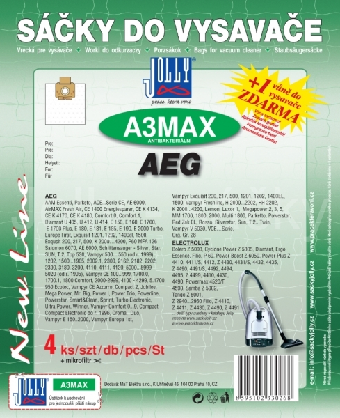 Jolly A3 MAX Textilní sáčky do vysavačů AEG; ELECTROLUX, PROGRESS a dalších