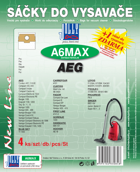 Jolly A6 MAX Textilní sáčky do vysavačů AEG; FAGOR; LLOYDS a dalších