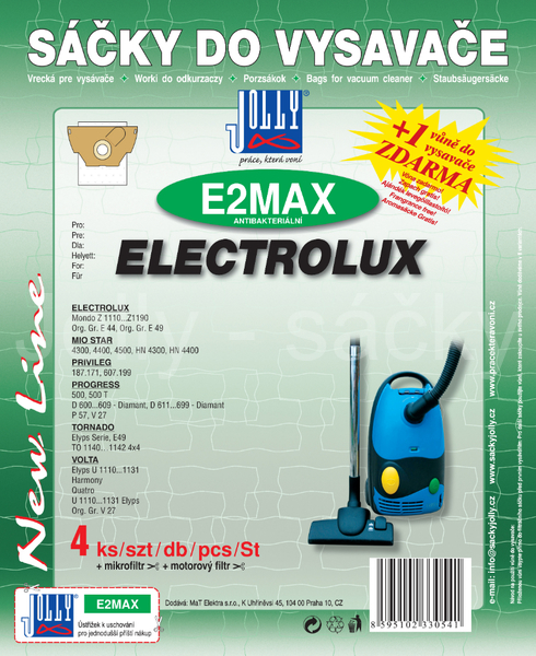 Jolly E2 MAX Textilní sáčky do vysavačů ELECTROLUX; PROGRESS; VOLTA a dalších 