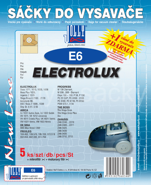 Jolly E6 Sáčky do vysavačů ELECTROLUX; PRIVILEG; PROGRESS a dalších.