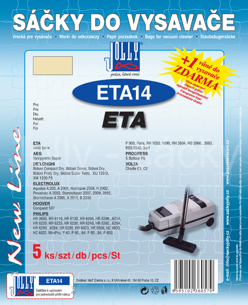 Jolly ETA14 Sáčky do vysavačů ELECTROLUX; ETA; PHILIPS a dalších.