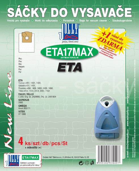 Jolly ETA17 MAX Textilní sáčky do vysavačů ETA; FAKIR/NILCO a dalších