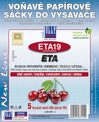 Jolly ETA19 třešeň voňavé antibakteriální sáčky do vysavačů BOSCH; ETA; ROWENTA a dalších
