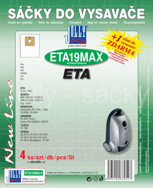 Jolly ETA19 MAX Textilní sáčky do vysavačů BOSCH; ETA; ROWENTA a dalších