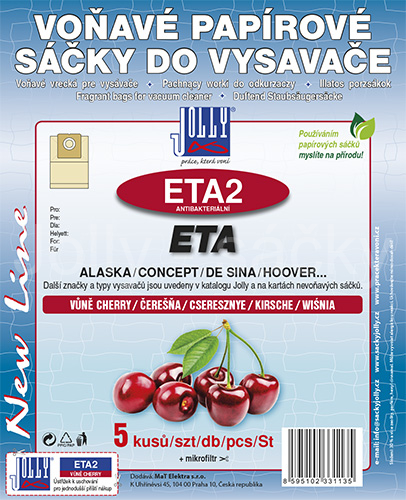 Jolly ETA2 třešeň voňavé antibakteriální sáčky do vysavačů CONCEPT; ETA; HOOVER a dalších