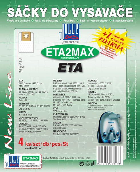 Jolly ETA2 MAX Textilní sáčky do vysavačů ETA; GORENJE; HOOVER a dalších