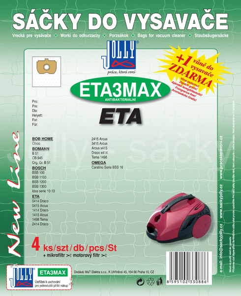 Jolly ETA3 MAX Textilní sáčky do vysavačů BOSCH; ETA; SIEMENS a dalších