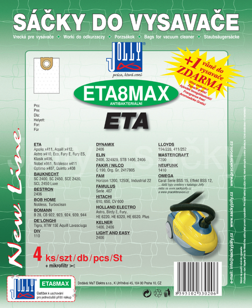 Jolly ETA8 MAX Textilní sáčky do vysavačů ETA; OMEGA; WIGOMAT a dalších