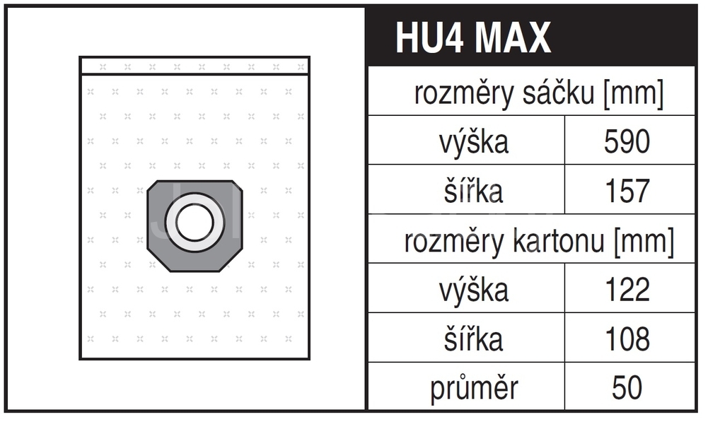 Jolly HU4 MAX Rozměry sáčku a tvar kartónu