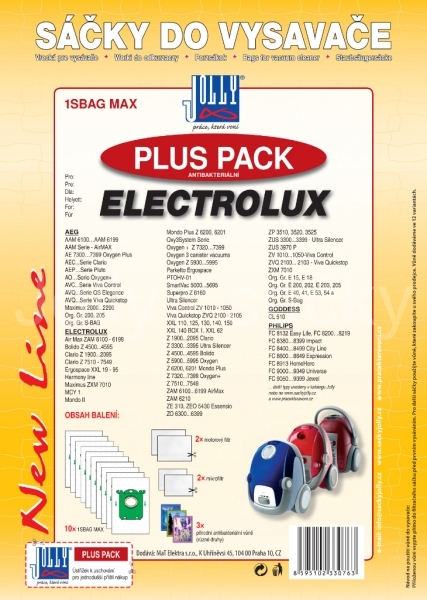 Jolly 1SBAG MAX PLUS PACK Textilní sáčky do vysavačů AEG; ELECTROLUX; PHILIPS; ZANUSSI a dalších