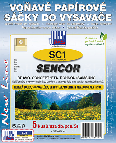 Jolly SC1 Horská louka voňavé antibakteriální sáčky do vysavačů CONCEPT; ETA; SENCOR a dalších