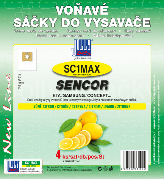 Jolly SC1 MAX CITRÓN Voňavé textilní sáčky do vysavačů CONCEPT; ETA; SENCOR a dalších